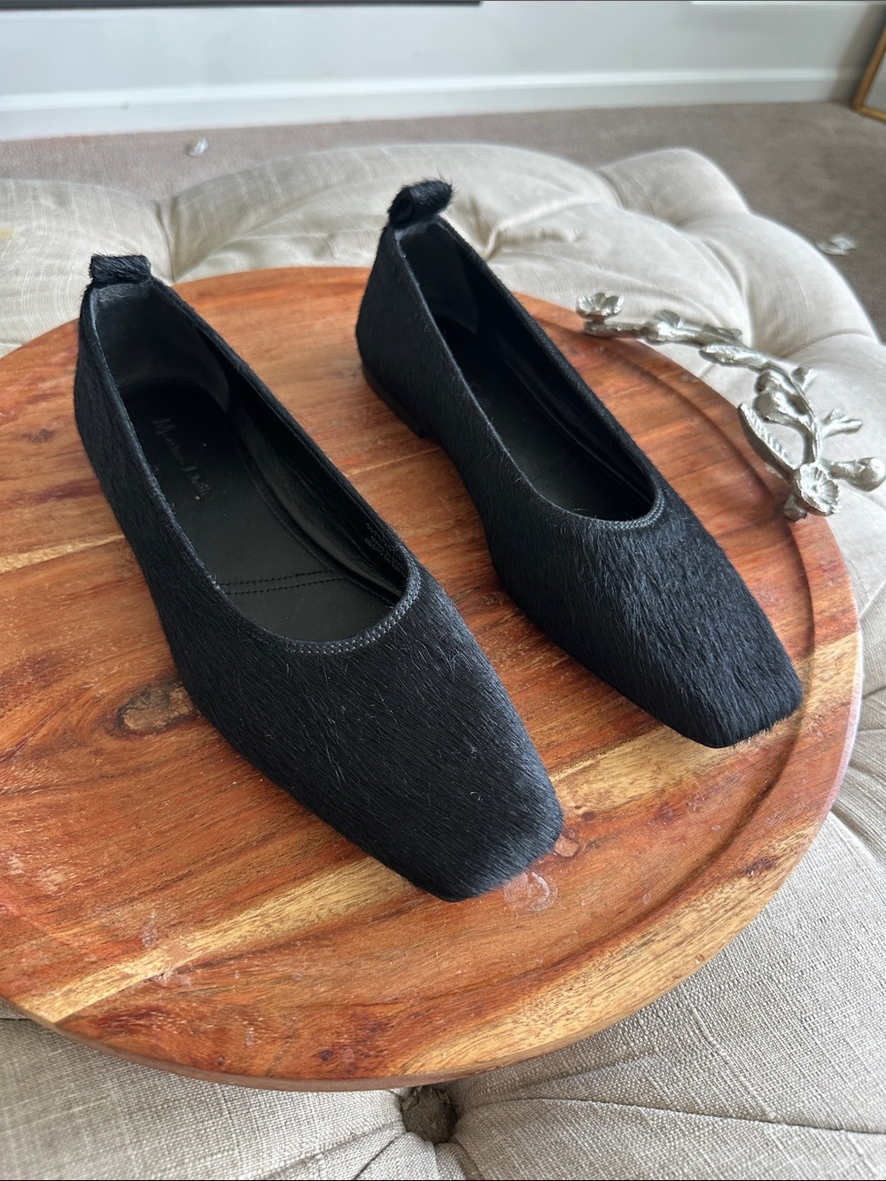 Massimo Dutti Black Haircalf Square-Toe Flats